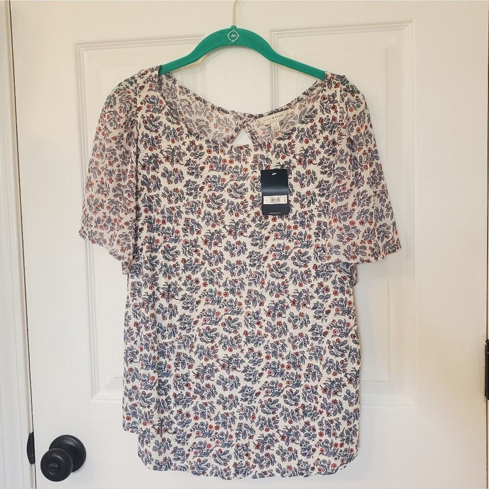 NWT Lucky Brand Floral Casual Flutter Sleeve Blouse Boho Cottagecore L